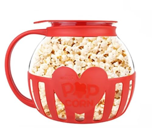 Mikrowellen Popcorn Maker,Borosilikatglas Popcorn Mikrowelle, Spülmaschinenfest, für Versammlungen, Partys, Picknicks, Rot