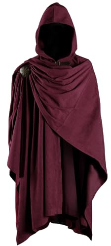 HiiFeuer Mittelalterlicher Cord Kapuzenmantel mit verstellbarer Brosche | Kapuzen-Design,magier robe,Unisex, Halloween, Mittelalter Kostüm ,Cape, Cosplay,Verstellbar,Fantasy Poncho,Zaubererumhang