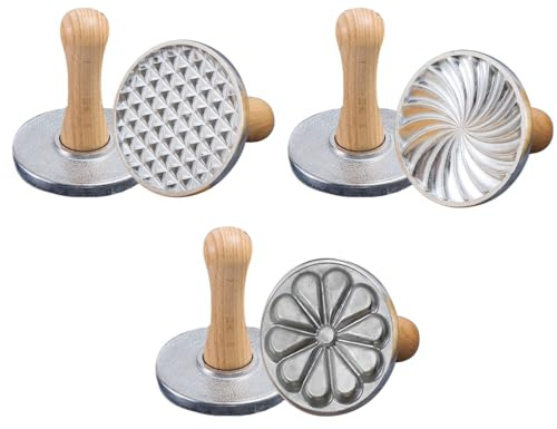Keksstempel, 3 Stück Kekspressform aus Metall mit Holzgriff zum Selberbacken von Keksen, Brot und Muffins