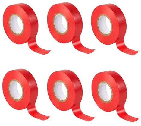 TERF® Paquete de 6 cintas eléctricas rojas de 19 mm x 33 m, cinta aislante de PVC autoadhesiva fuerte para aislar reparación, proteger cables eléctricos y amplio uso de cinta de sellado
