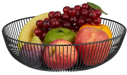 Relaxdays Cesto Portafrutta in Metallo, HxD: 8x28 cm, Cestino Porta Frutta e Verdura, Pane, Centrotavola in Ferro, Nero
