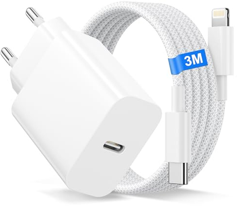 Chargeur Rapide i-Phone[MFi Certified], 20W Chargeur USB C Rapide avec 3M Nylon Cable USB C vers Lightning pour Phone 14 13 12 11 Pro Max/Mini/XS/SE, Prise USB c avec Cable i-Phone usbc vers Lightning
