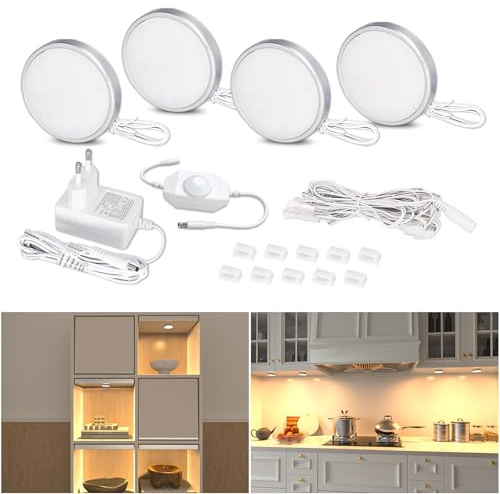 WOBANE LED Schrankbeleuchtung Dimmbar,4er Warmweiß Vitrinenbeleuchtung,Helle Unterbauleuchte für Küche,Schrank,Regale,Kleiderschrank,2700K,112 LEDs,24V