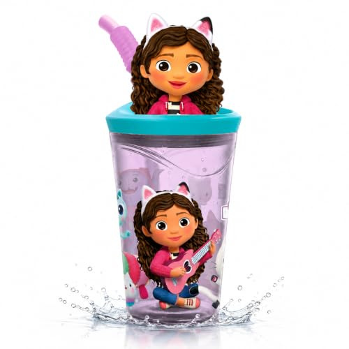 Gabby’s Dollhouse 3D-Kinderbecher – 360ml BPA-freier wiederverwendbarer Plastikbecher mit Strohhalm – Niedlicher Cartoon-Trinkbecher für Mädchen – Perfekt für Lunchbox, Partys & Reisen