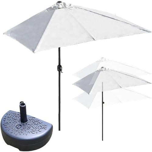 Ombrellone rettangolare per balcone, mezza veranda, regolabile, in altezza, impermeabile, protezione dai raggi UV, parasole da giardino con base, colore bianco