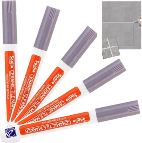 Lpitoy Tile Marker Grout Pen, 5pcs Grout Pen for Tiles, Tile Grout Reviver Pens, Grout Restorer Marker Repair Pens for Tile Grout Wall Floor Bathrooms and Kitchen