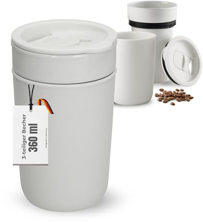 Taza de café 'Palermo' 360 ml, apta para lavavajillas, taza de café para llevar con taza interior de cerámica, robusta taza de café para llevar con tapa, vaso para beber para oficina y viajes, color