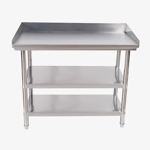 Stainless Steel Work Table, Commercial Prep Work Table, Kitchen Prep Table with Splash Guard, Heavy Duty Prep Worktable with Adjustable Feet, for Restaurant, Home and Hotel(L120xW50cm/47.2x1