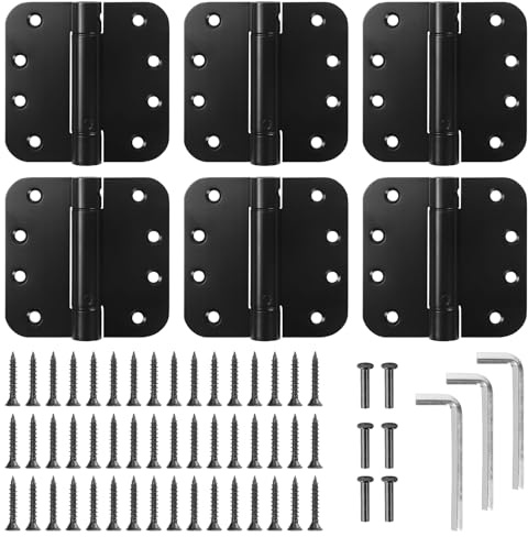 6 Pack Self-Closing Door Hinges 4 Inch, Adjustable Tension, Door Hinges 5/8 Radius Corners, Stainless Steel for Garage, Front, Back & Interior Doors, Left & Right Hand (Matte Black)
