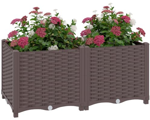 Outsunny Plastic Raised Garden Bed with Legs Self Watering 80 x 40 x 37 cm | Elevated Planter Boxes, Drainage Holes and Plugs, Easy Assembly, Outdoor Planter Box for Vegetables, Flowers, Herbs
