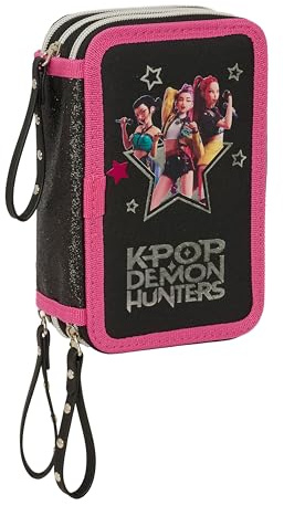 K-POP Demon Hunters - ENERGY - Astuccio scuola con 37 utili inclusi, astuccio per bambini, ideale per bambini dai 5 ai 14 anni, comodo e versatile, resistenza, 12,5 x 5,5 x 19,5 cm