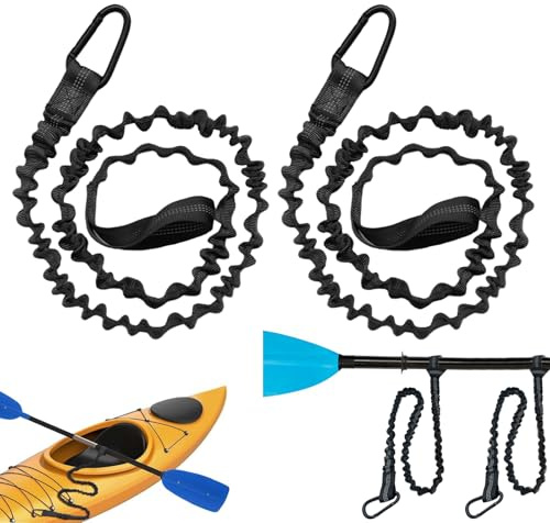 TENGWA Kajak Paddelleine 2 Stück Elastische Kajak Schwarz 95-150cm Dehnbar Paddelriemen mit D-Karabiner Paddel Leash Elastische Paddel Leine für Kanu Boot SUP Board Paddeln