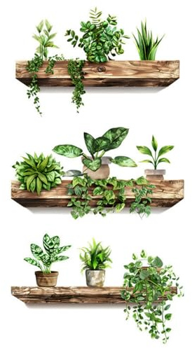 Stickers muraux - Lot de 3 stickers 3D plantes vertes, plantes en pot suspendues et lierre, décoration murale autocollante pour cuisine, salon et chambre