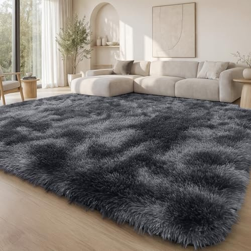 Homaxy Fluffy Tie Dye Large Rugs Living Room 120 x 160 cm, Dark Grey