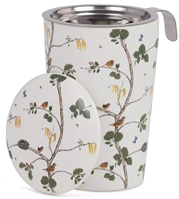 Eigenart Teaeve Merla Teetasse 350 ml doppelwandiges Porzellan mit Edelstahlsieb und Deckel, Teebecher für lose Tees, isolierend, 9,5x15,5 cm