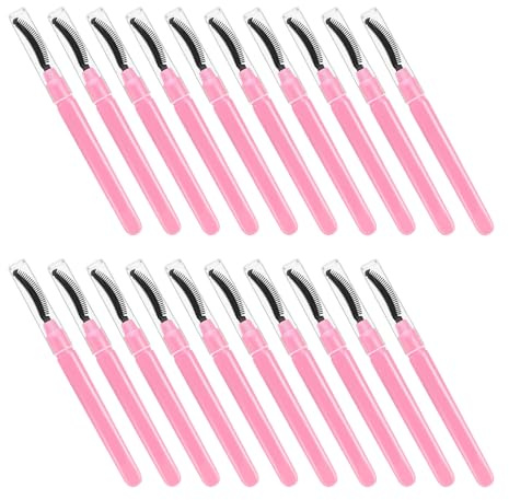 Cepillo para Pestañas de Silicona Rosa 20piezas Cabezal Flexible | Tapa Protectora, Uso Diario Salón, para Peinado Preciso y Formato Portátil
