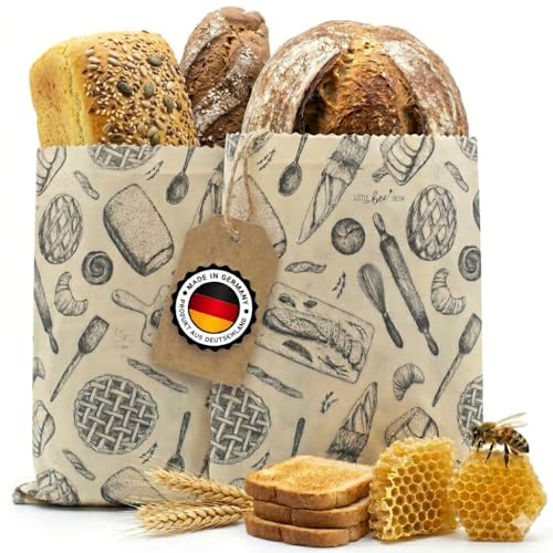 little bee fresh Bio-Bienenwachstuch großer Beutel aus Deutschland - hält Lebensmittel natürlich, schön & plastikfrei frisch! Handgemacht aus Bio-Rohstoffen (2er Spar-Set XL Brotbeutel)