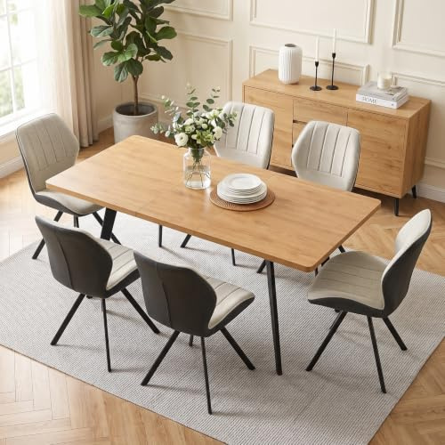 JIEXI Esstisch mit 6 Stühlen SetJIEXI Esstisch mit 6 Stühlen Set, Ausziehbar 140-180CM für 6–8 Personen