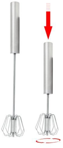 Miracle Whisk Self Mixeur Stainless Steel No Batteries main Push Mix Whip Froth, Fouet Cuisine Professionnel