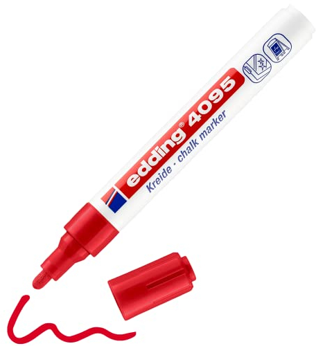 edding 4095 Kreidemarker - rot - 1 Kreidestift - Rundspitze 2-3 mm - Kreidestift für Tafel abwischbar - zum Beschriften von Fenster, Glas, Spiegel - Tafelstift mit deckenden Farben