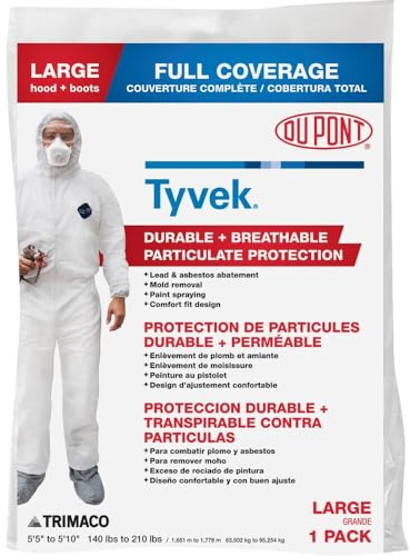 Trimaco 141222/12 Tyvek Full Coveralls, Large, White
