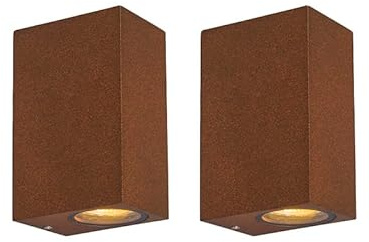 Qazqa country-rustic außen Up and Down Wandleuchte, Außenlampe, Wandlampe für den Garten - Baleno - Rostbraun, Landhausstil, 6.5cm, IP44, Rechteckig, Im 2er-Set.
