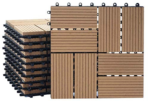 Mendler WPC - Baldosa para Suelo (imitación de Madera, 11 x 30 x 30 cm = 1 m²), Premium, Teak Vierecke