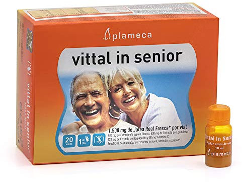 PLAMECA Vittal In Senior Jalea Real Defensas, Cansancio y fatiga, Equinácea, Espino Blanco, 20 Viales de 10 ml