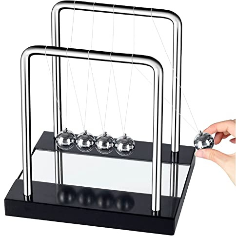 WOHOT Péndulo de Newton, 18CM Grande Bola de Equilibrio Cradle de Newton, 5 Bolas, Juguete de Escritorio de Bola de Péndulo, Adorno Escritorio