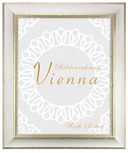 BIRAPA Bilderrahmen silber Vienna Rahmen 29,7x42 cm - Bilderrahmen vintage in Weiß Silber, Bilderrahmen Holz mit Zierleiste innen und außen, Fotorahmen, Holzrahmen