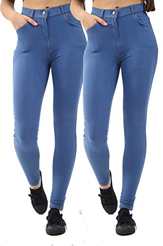 GW CLASSY OUTFIT 2X damjeans denim jeggings byxor (2-pack) leggings ankellängd UK 8 10 12 14 16 18, 2 x denim blå, 34/36 SE