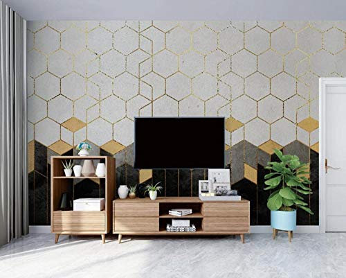 Tapete 3D Wandbild Retro Geometrisches Gelb Fototapete 3D Effekt Vliestapete Wohnzimmer Schlafzimmer Wanddeko 300cmX210cm