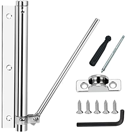 Nuyoah Chiudiporta Automatico Molla per Porta Chiudiporta Regolabile Leggero in Acciaio Inossidabile per Interno Esterno Porte in Legno, Porte in Lega di Alluminio (Controllo Fino a 80KG) (Silber)