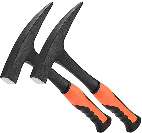 FUNSUEI 2 Pack 28 oz Rock Pick, Geological Hammer with Pointed Tip, Masonry Hammer with Non-Slip Shock Absorbing Grip for Masoners, Geologists, Campers