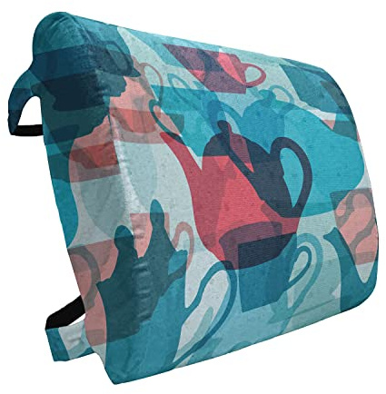 Ambesonne Tea Party Lumbar Back Support Pillow, Crockery Composition Abstract Overlapping Silhouettes Teapot and Cups, High Density Foam for Office Chairs Car Seats, 14 x 13, Dark Coral Pale Blue