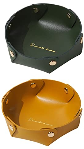 2 Pezzi Vassoio Portaoggetti In Pelle PU,Vassoio Svuotatasche In Pelle ,Vassoio Chiavi Ingresso Per Gioielli Portafogli, Orologi, Monete, Telefoni Cellulari (17,5 * 6 Cm Verde Scuro + Arancione)