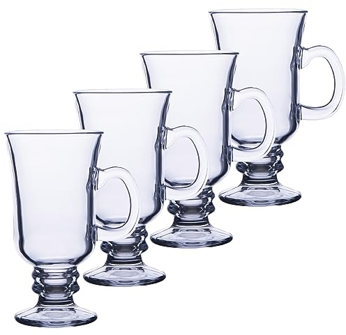 Chefcaptain Irish Coffee Mug Tall Clear Glass ZERO LEAD 4-piece Set (8 Ounces)