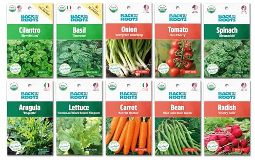 Back to the Roots 100% Organic, Non-GMO Seeds | Variety 10-Pack | Top Herb, Fruit, and Veggies | Guaranteed to Grow