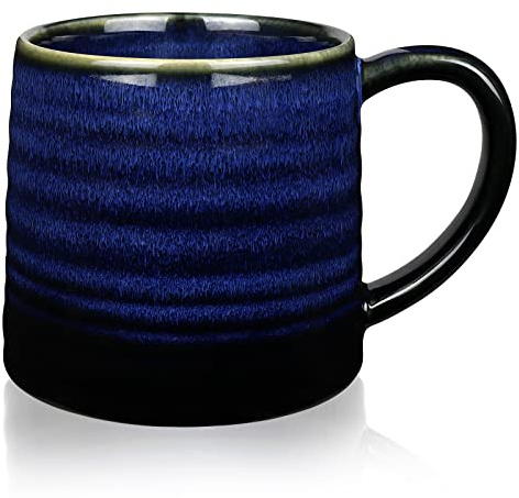 SECELES 500ml Große Keramik Kaffeetassen Becher mit großer Griff, Handgemachte Glasiert Teetasse für Büro und Zuhause, mikrowellen und spülmaschinenfest, stilvolle Texturglasur (Starry Blue)