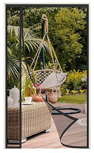 AQKaki Magnet Fliegengitter Tür, 110x210cm Fiberglas Seitliche Öffnung Fliegenvorhang Stärkere Magneten Insektenschutz Balkontür Magnetvorhang Fliegentür Ohne Bohren für Terrassentür Wohnzimmer