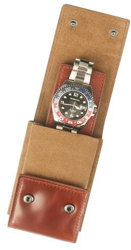 KOSMCCO Leather Watch Pouch - Portable Travel Pouch with Suede Lining and Leather Inserts, Single Watch Case for Lovers Gift (Brown)