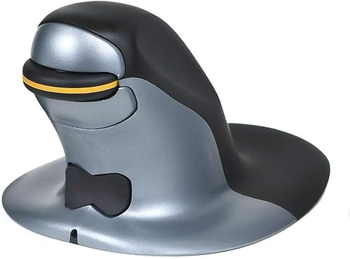 Posturite Penguin Wireless Ambidextrous Ergonomic Mouse - in-Built Rechargeable Battery, High Precision Computer and Laptop Accessory - Compatible with Windows, Apple Mac - Medium, Black/Silver