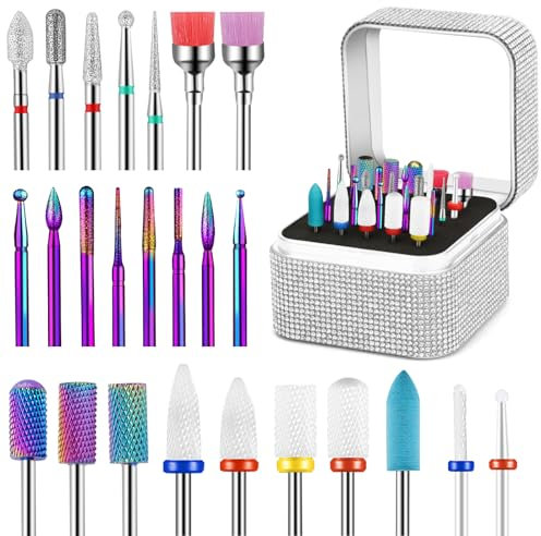 25 Punte Fresa per Unghie Professionali con Porta-Embouts Strass, 3/32 Inch Nail Drill Bits for Acrylic Nails, 3/32 per Rimozione Cuticole, Manicure Pedicure Professionale e Casa