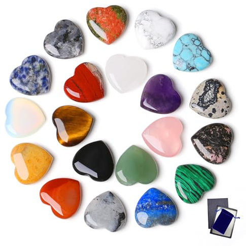 MAIBAOTA Heart Healing Crystals Gifts for Women Gemstones Set Bulk Quartz Love Gem Stones Polished Pocket Chakra Reiki Spiritual Wellbeing Stocking Filler Mini Small Gift 20pcs