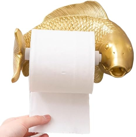 Statue de Poisson Koi Porte-Papier Toilett Mural Porte-Serviette en Papier, Doré Porte-Rouleau de Papier Toilette Décoratif en Résine,Support de Papier Cuisine Toilette pour Salle de Bain et WC
