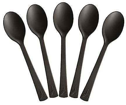 MAQA 100 Stück Fingerfood-Löffel H 10 cm, kleine schwarze Dessertlöffel, wiederverwendbare Bio-Eislöffel