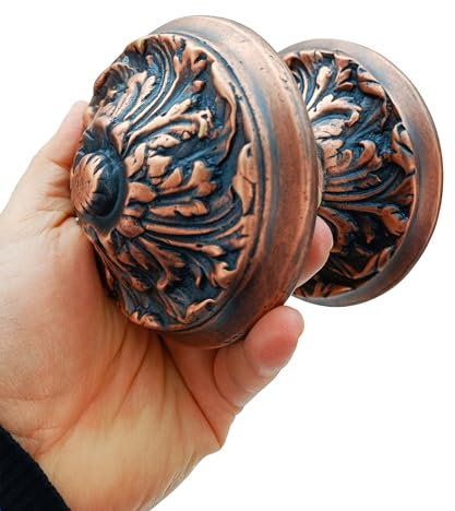 Anatolica Antique Solid Brass Centre Front Door Knob Pull Dia 4.33in Ornate Single Dummy (Antique Copper)