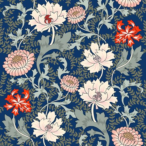ReWallpaper 44.5CM×7M Papier Peint Jungle Bleu Papier Adhesif pour Meuble Vintage Tapisserie Murales Papier Peint Fleuri Rose Papier Peint Salle de Bain Bleu Adhesif Mural Decoratif en Rouleau