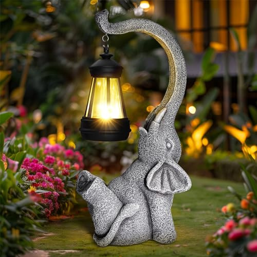 Linkax Elefant Gartendeko für Draußen, Geschenke für Frauen Mama Oma | Solar Gartenfiguren für außen, Geburtstagsgeschenk für Frauen Mama Freundin, Home Terrasse Balkon Wohnzimmer Deko