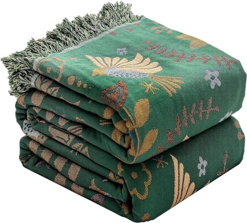 HOORDRY Boho Throw Decke für Bett - 100% Baumwolle Ultra Soft Rustic Quilt - Vogel Floral gedruckt Bauernhof Dekor Bettdecken, All Season Rustic Throw für Sofa Couch Stuhl